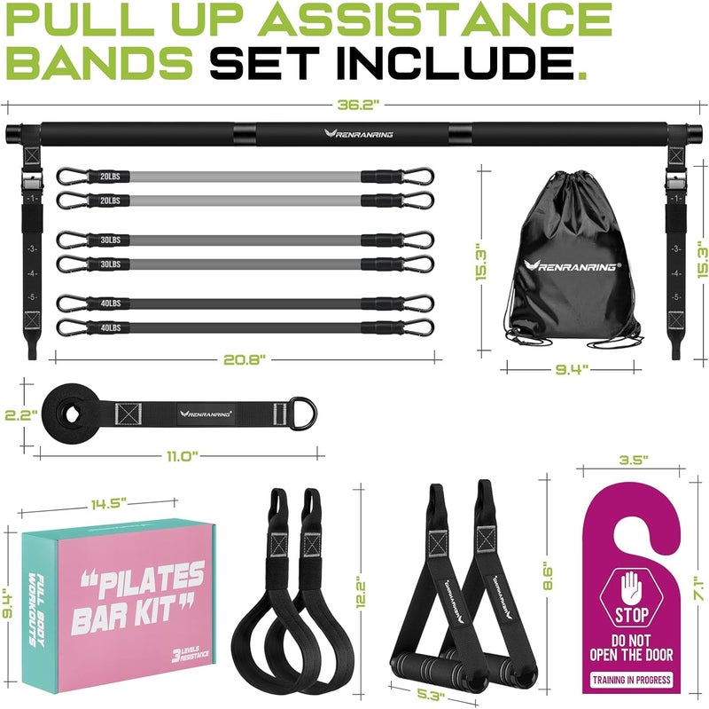 RENRANRING Pilates Bar Kit with Resistance Bands, Multifunctional Pilates Bar for Women & Men with Heavy-Duty Metal Adjustment Buckle, Pilates Home Equipment for Full BodyWorkouts - Image 4